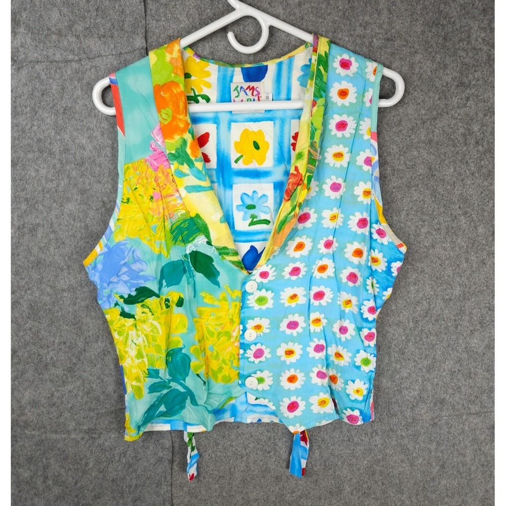 JAMS WORLD Shirt Women's Small Floral Button Up Sleeveless V-Neck Abstract